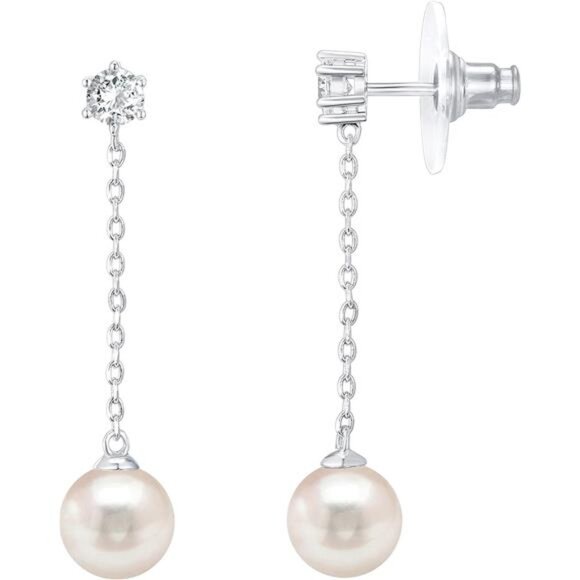 Gold Plated Sterling Silver Post Shell Pearl Drop Earrings | Pearl Earrings - Picture 1 of 6
